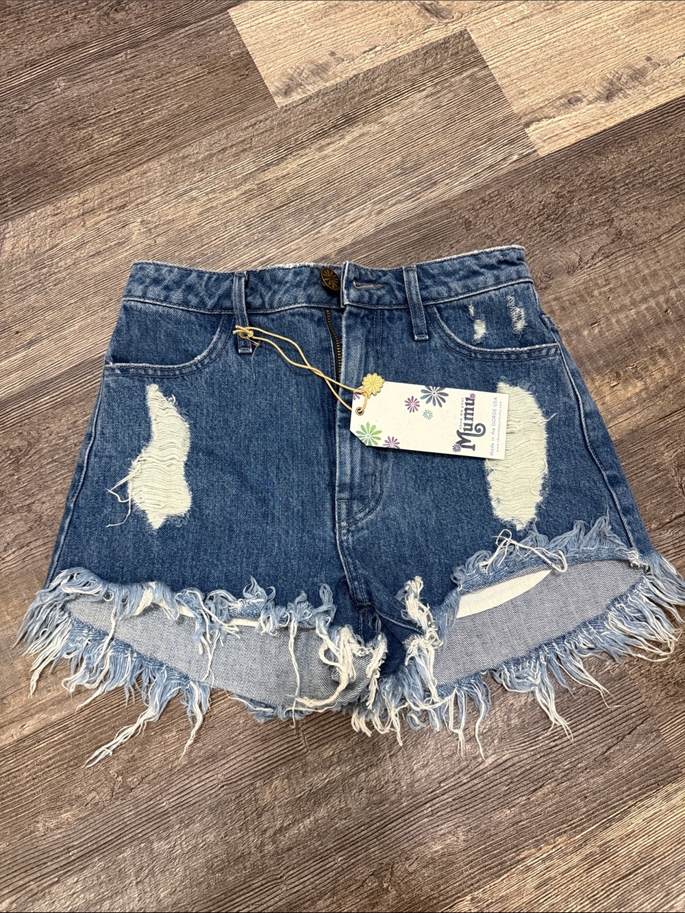 Show Me Your Mumu High-Rise Distressed Denim Shorts - Blue